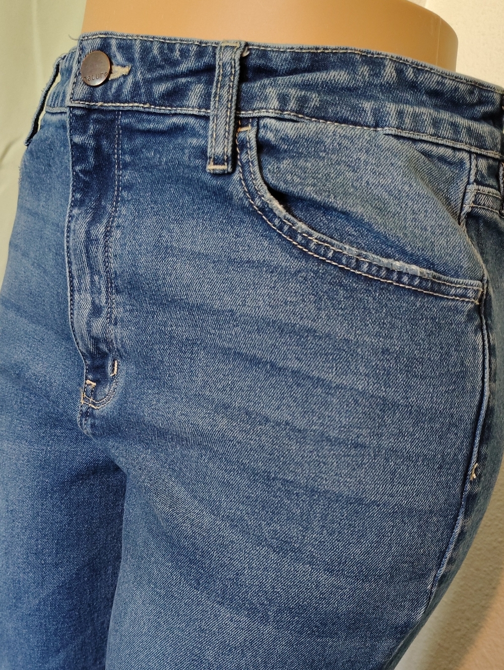Nature Denim High-Rise Women's Blue Distressed Mom Jeans - Picture 2 of 8